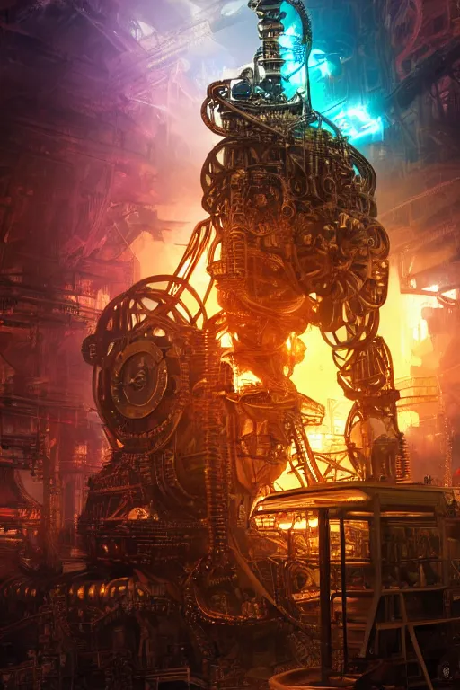 Image similar to a movie poster, movie is tripmachine, realistic digital art, 3 d render of a huge futuristic steampunk generator inside a steampunk machinery, 8 k, fluorescent colors, halluzinogenic, multicolored, exaggerated detailed, unreal engine