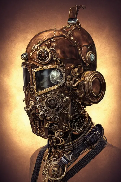 Image similar to steampunk helmet fantasy art mask robot ninja stylized digital illustration sharp focus, elegant intricate digital painting artstation concept art global illumination ray tracing advanced technology chaykin howard and campionpascale and cooke darwyn and davis jack