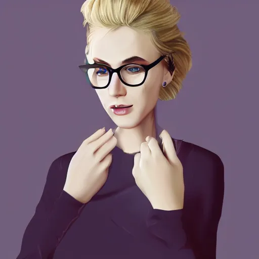 Image similar to middle aged beautiful french woman with blonde hair tied in a strict bun, spectacles, lots of makeup, arrogant, rich, expensive voluminous dress, digital art, high quality, 8 k, detailed, d & d character,