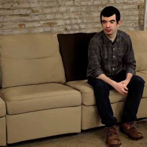 Image similar to nathan fielder watching lord of the rings in a basement