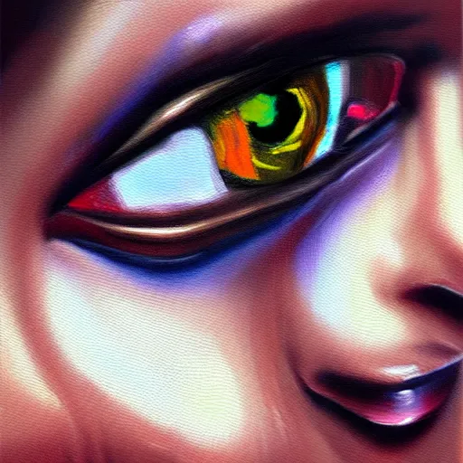 Image similar to cyborg fashion model close - up, hyperrealism oil painting, matte