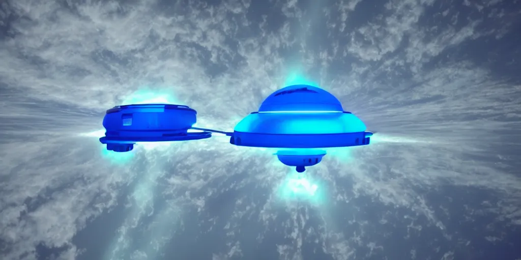 Prompt: high above earth's atmosphere a impossibly large alien mothership craft (reminiscent of a golf-ball) very sleek sanitary with antennae and many little docking ports, charges up it's neon electric blue weapon that will recycle earth on Tuesday, on the bridge aliens spy on earth where people on the ground eat donuts in quaint cafes, 8K, 4K, Octane, UE5, photorealistic, cinematic, highly detailed, highly stylized