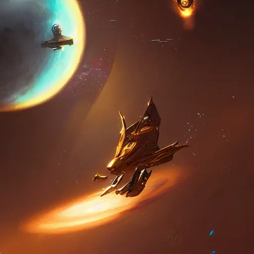 Image similar to a golden mouse flying through space, Greg rutkowski award winning illustration, digital art, sci fi concept art, 4k, trending on artstation,