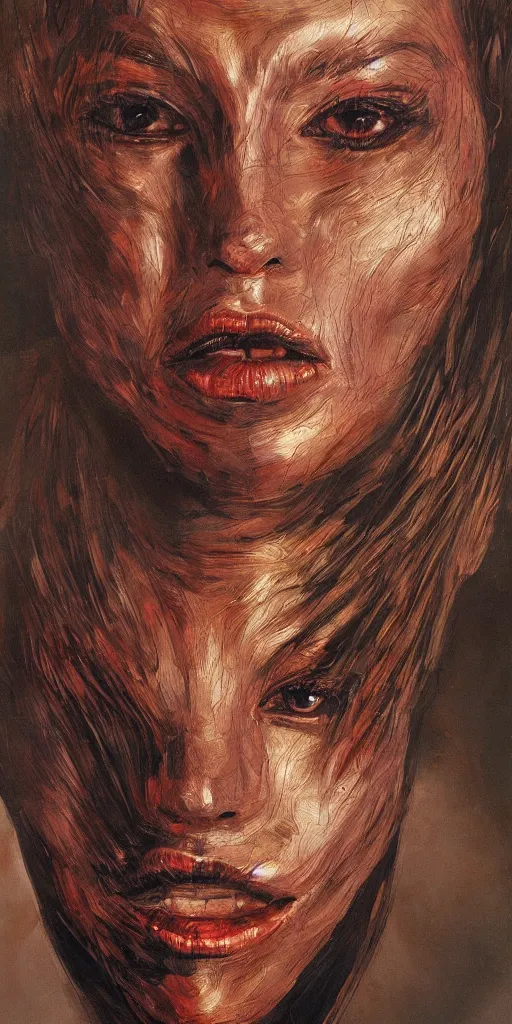 Image similar to scifi abstract art of mouths emerging from the figure of a woman's head, highly detailed, hyperrealism