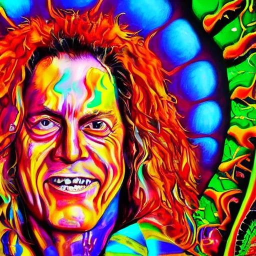 Prompt: psychedelic painting of ted nugent melting in the hot sun, extreme details