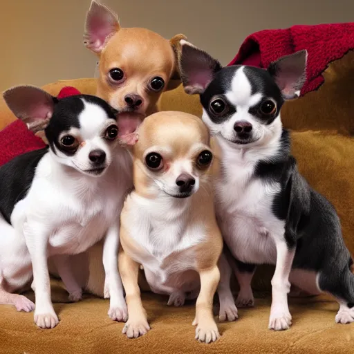 Image similar to chihuahua family picture hd, 4 k, highly detailed