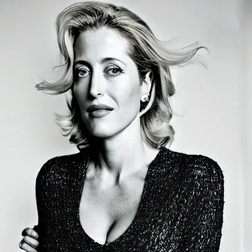 Image similar to a portrait of gillian anderson by aaron ruell and mario testino