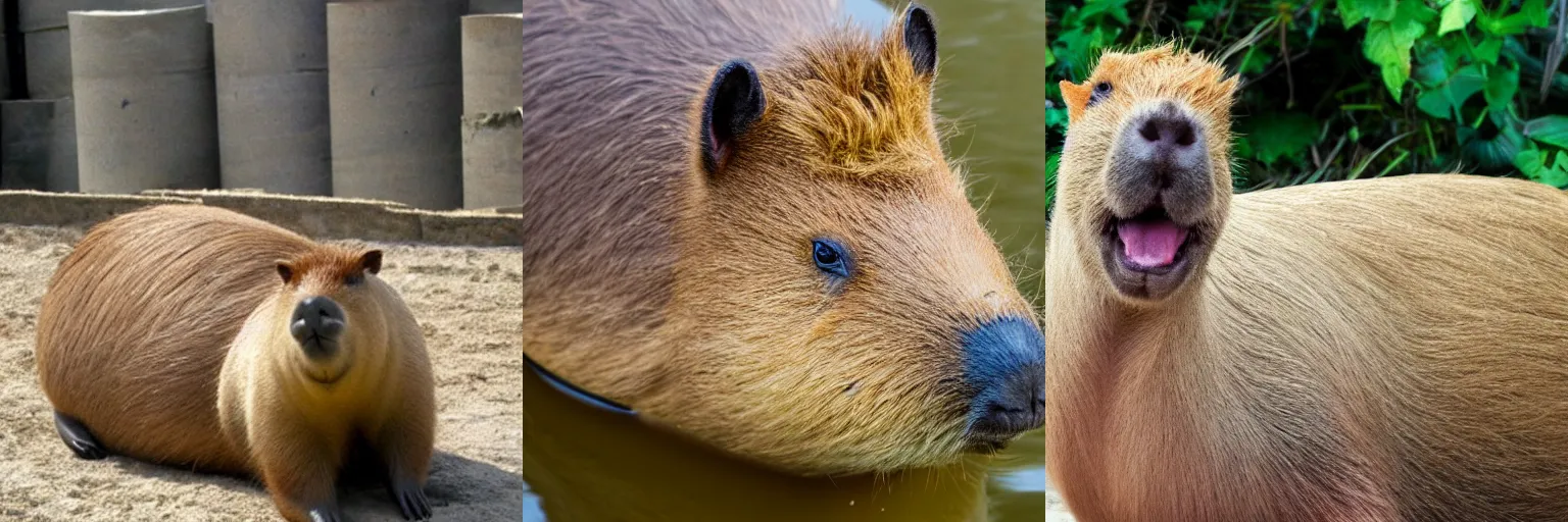 Prompt: capybara part of a tank fused