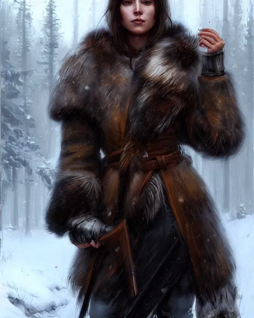 Prompt: a female nordic berserker with bear fur coat | | realistic shaded, unpleasant face, bad looking, fine details, realistic shaded lighting poster by greg rutkowski, magali villeneuve, artgerm, jeremy lipkin and michael garmash and rob rey