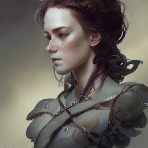 Image similar to portrait of a dead female soldier, D&D, fantasy, intricate, elegant, highly detailed, digital painting, artstation, concept art, smooth, sharp focus, illustration, art by artgerm and greg rutkowski and alphonse mucha