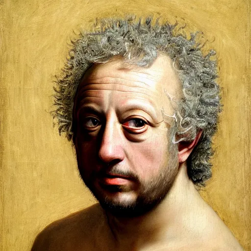 Prompt: A 17th century Baroque Painting of Gene Ween, grainy, realistic, hyperrealistic, very realistic, very very realistic, highly detailed, very detailed, extremely detailed, detailed, digital art, trending on artstation, detailed face, very detailed face, very detailed face, realism, HD Quality, 8k resolution, intricate details, body and head in frame, painting, oil painting, trending on deviantart, Baroque Painting