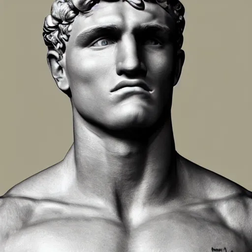 Image similar to a realistic detailed photo of boxer jake paul as a marble statue, blank stare, mouth agape