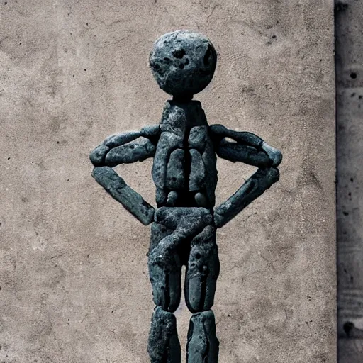 Image similar to humanoid creature made from crumbling corroded concrete