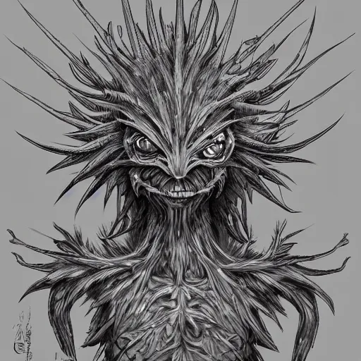 Prompt: A humanoid thistle monster, highly detailed, digital art, sharp focus, trending on art station, fern, anime art style