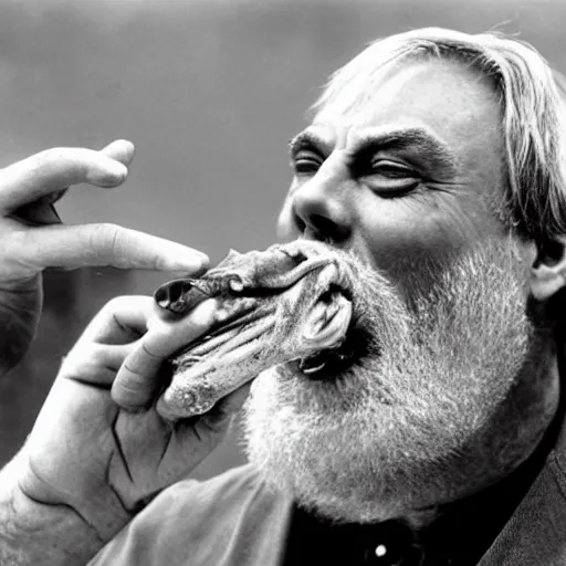 Image similar to brian blessed swallowing a fish whole