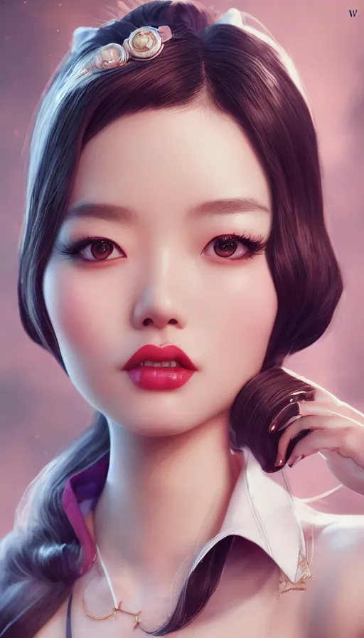 Image similar to a pin up and beautiful fashion and charming and dreamlke asian girl, lv jewelry, art by artgerm & jeehyung lee & wlop, hyperdetailed, 8 k realistic, symmetrical, frostbite 3 engine, cryengine, dof, trending on artstation, digital art