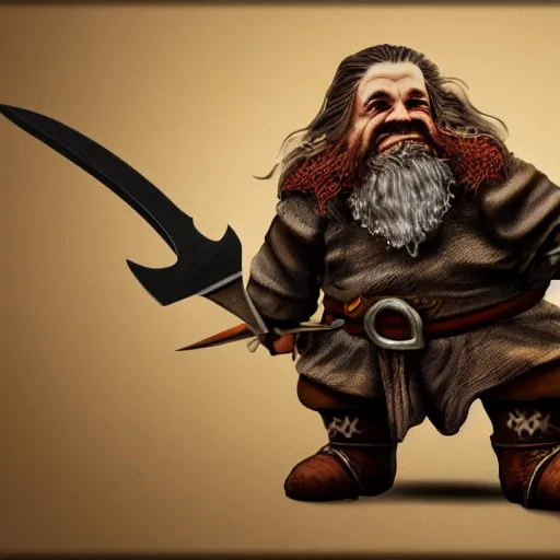 Prompt: dwarf with knife from lord of the rings, game art, hight resolution, 4 k