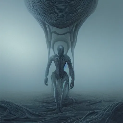 Prompt: Michael Whelan art directs Alien (1979), veils in the fog, photorealistic, 3d render, award winning render, unreal engine, octane render, studio lighting, 8k, hd