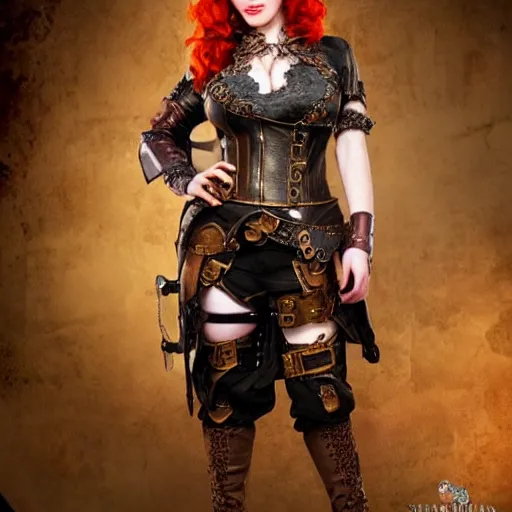Prompt: full body photo christina hendricks steampunk warrior, highly detailed, 4k, HDR, award-winning photo