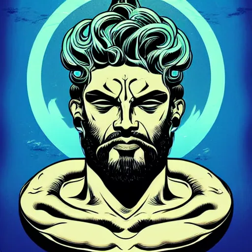 Image similar to the god poseidon, poseidon, portrait, illustration, digital art, concept art, by butcher billy