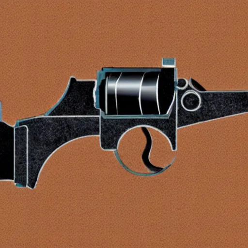 Image similar to technical drawing a steampunk revolver