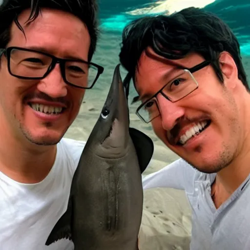 Image similar to markiplier with shark fins