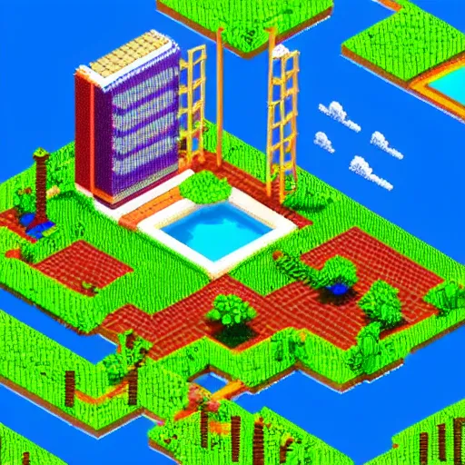 Image similar to Isometric pixel art 3D Fantasy Island, very realistic, no background, very colourful, cinematic lighting, cgi render, trending on Artstation