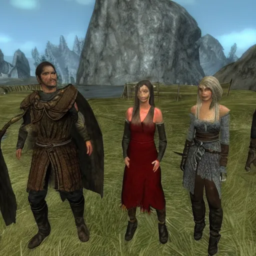 Image similar to the cast of friends in skyrim, 3 d graphics