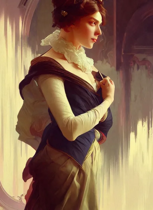 Prompt: english aristocrat talking to a painter, digital painting, artstation, concept art, smooth, sharp focus, illustration, art by artgerm and greg rutkowski and alphonse mucha