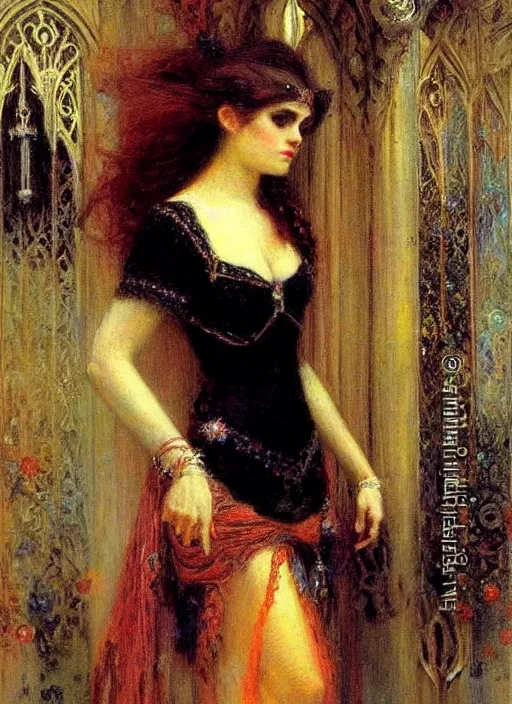 Image similar to vertical prtrait of a gothic princess. by gaston bussiere