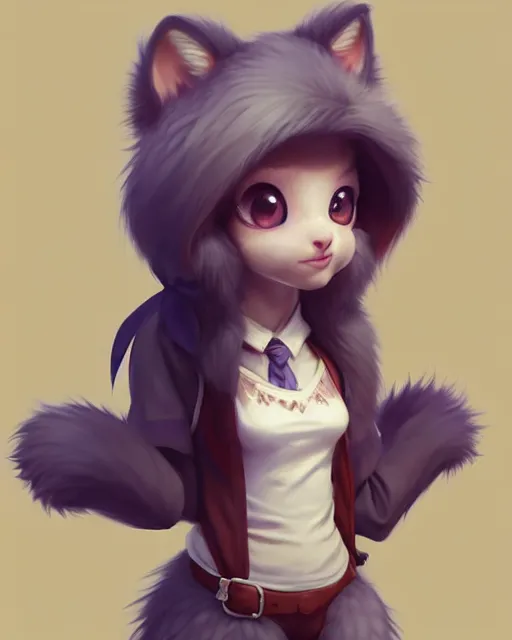 Image similar to character concept art of a cute young female anthropomorphic furry | | cute - fine - face, pretty face, key visual, realistic shaded perfect face, fine details by stanley artgerm lau, wlop, rossdraws, james jean, andrei riabovitchev, marc simonetti, and sakimichan, trending on artstation