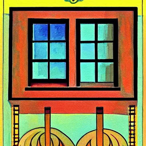 Prompt: a painting beautiful window open front view, fauvism, ornate, oil on canvas, art deco, digital illustration, colorful architectural drawing, watercolor painting, behance contest winner, vintage frame window, native art, trend in behance hd, 2 d illustration, detailed painting