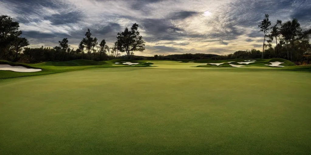 Image similar to a great photograph of the most amazing golf hole in the world, made from yarn, beautiful ambient light, golf digest, top 1 0 0,