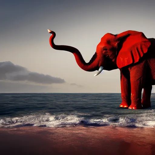 Prompt: red elephant with wheels driving on the Pacific ocean, highly detailed, 8k, bordering on artstation,