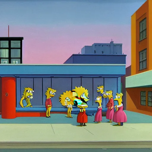 Prompt: the simpsons by edward hopper
