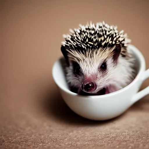 Image similar to baby hedgehog in a teacup, photography, bokeh, sigma 5 0 mm f / 1. 4, minimalistic, 8 k