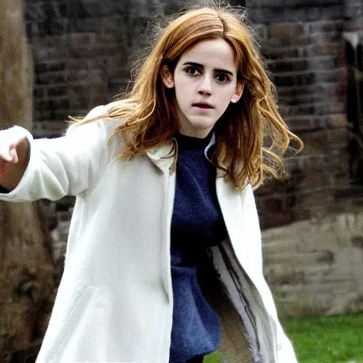 Prompt: hermione granger transforming into white horse in the middle of a living room, emma watson turning into a mare