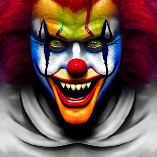 Prompt: perfectly - centered - portrait of psycho clown, intricate, highly detailed, digital painting, artstation, concept art, smooth, sharp focus, illustration, unreal engine 5, 8 k, art by sam spratt