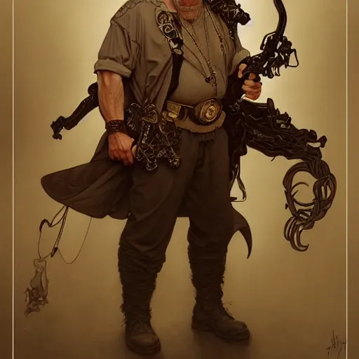 Prompt: full portrait of ron perlman as forrest gimp, fantasy, d & d, intricate, detailed, by by alphonse mucha, adolfo hohenstein, alice russell glenny, stanley artgerm lau, greg rutkowski, detailed, trending on artstation, trending on artstation, smooth