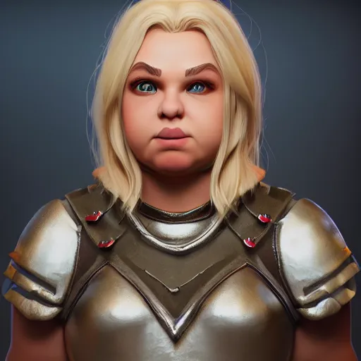 Image similar to a handsome corpulent viking girl with blond hair, clash royal style characters, unreal engine 5, octane render, detailed, cinematografic, cinema 4 d