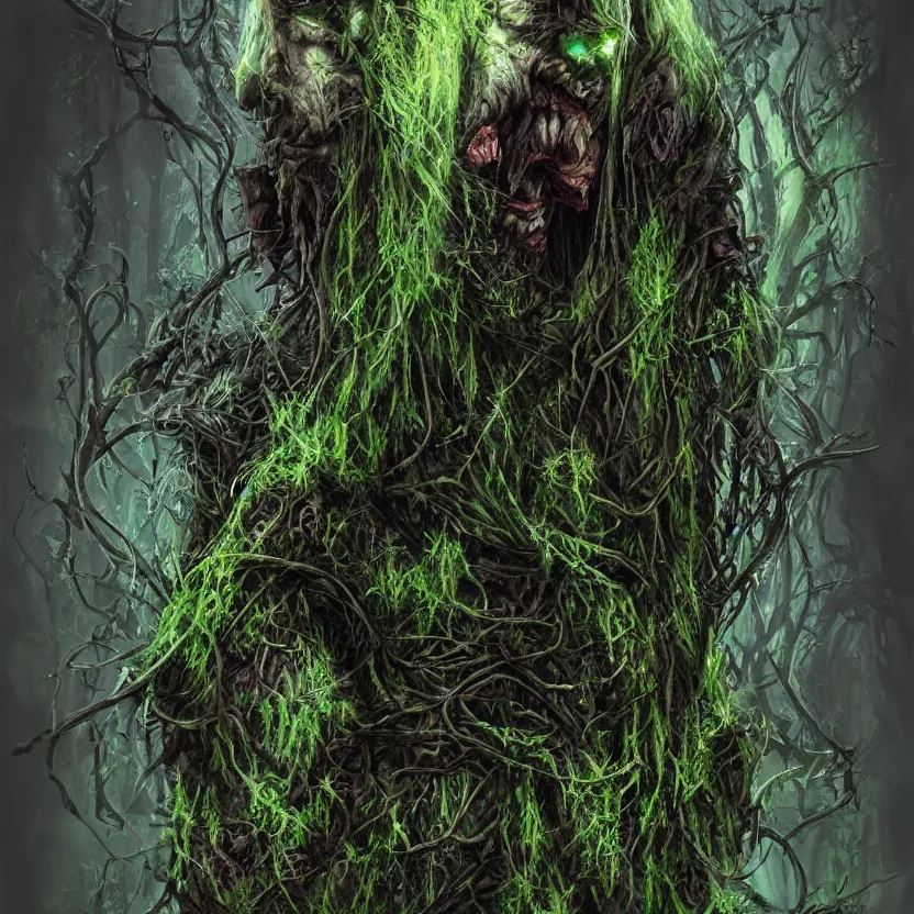 Prompt: an undead druid/knight covered in moss and vines in the style of anti-art trending on artstation deviantart Pinterest detailed realistic HD 8k High Resolution