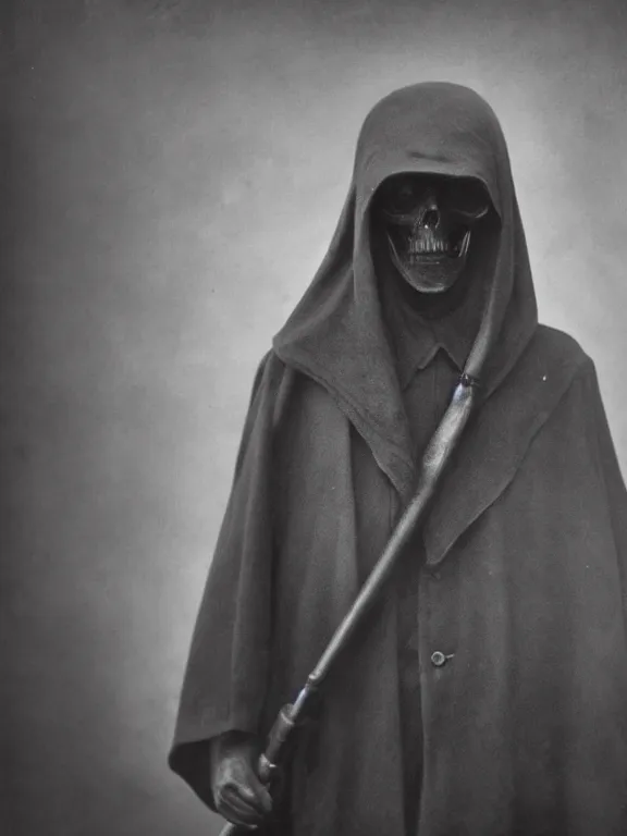 Image similar to portrait of faceless grim reaper, ww1 photo, grainy, high detail, high resolution,