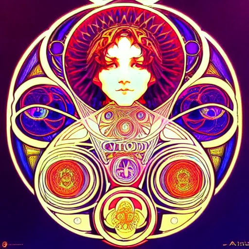 Image similar to psychedelic sacred geometry, intricate, sophisticated, ultra realistic, incredibly detailed, diagram, illustration, trending on artstation, art by alphonse mucha