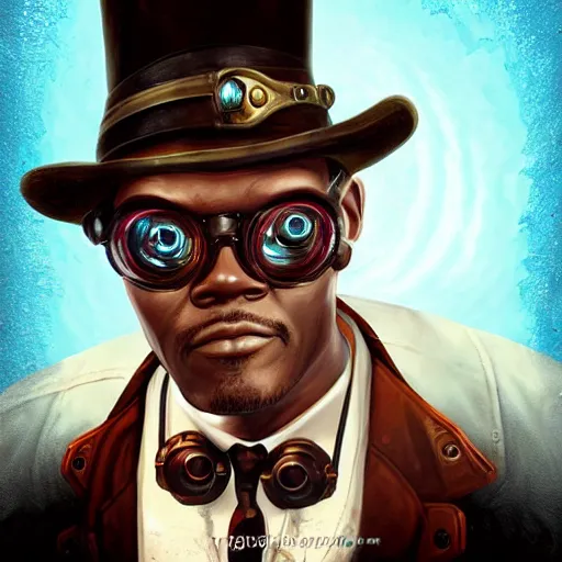 Image similar to underwater bioshock steampunk portrait of Samuel L. Jackson, Pixar style, by Tristan Eaton Stanley Artgerm and Tom Bagshaw.