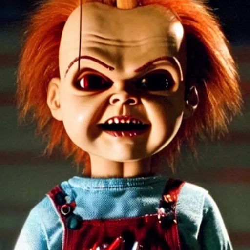 Prompt: Chucky the killer doll from the movie Child's Play in an episode of Stranger Things