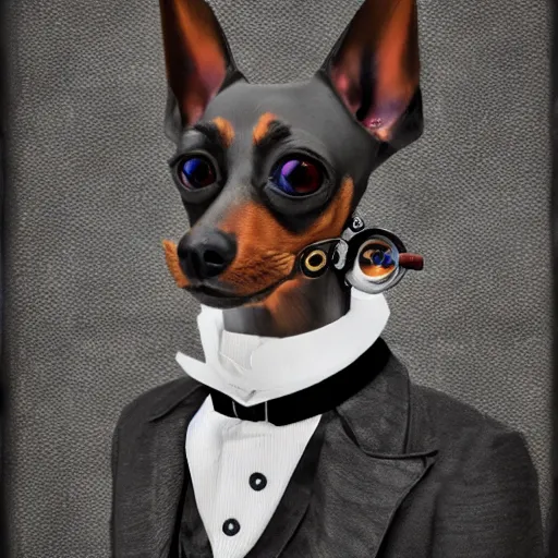 Prompt: portrait of steampunk min pin wearing top hat and monocle, photorealistic, 4k, deviantart