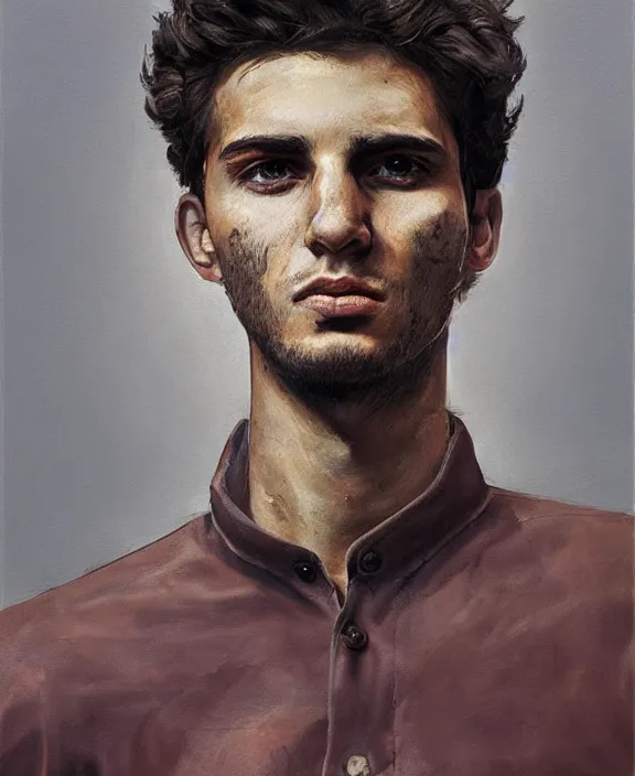 Image similar to heroic portrait of a young levantine man. art by denys tsiperko and bogdan rezunenko, hyperrealism