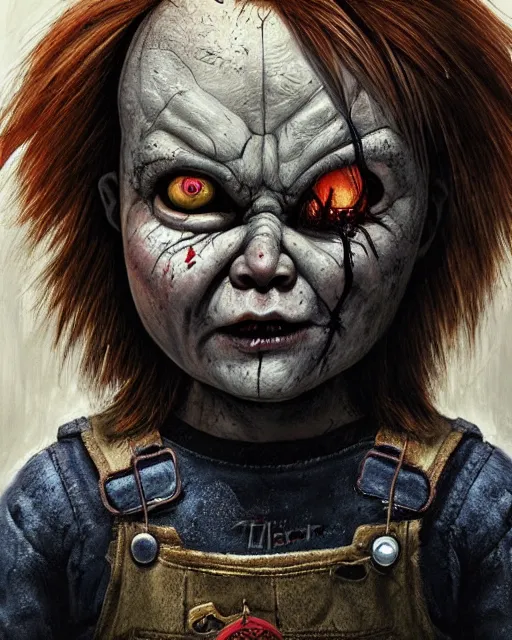 Prompt: chucky, hyper realistic face, horror, fantasy art, in the style of greg rutkowski, intricate, hyper detailed