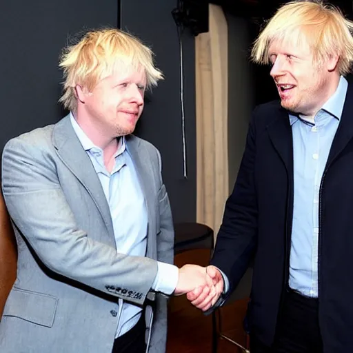 Image similar to Hideo Kojima shaking hands with Boris Johnson, photo