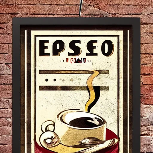 Prompt: vintage espresso poster from a rustic Italian cafe, no text